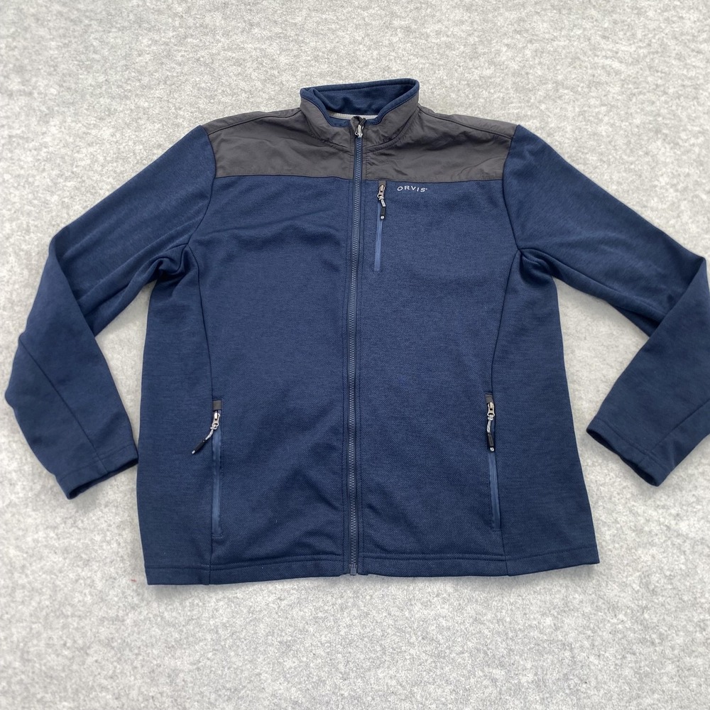 Orvis Jacket Mens Large Blue Fleece Full Zip Soft Shell Outdoor Windbreaker Warm